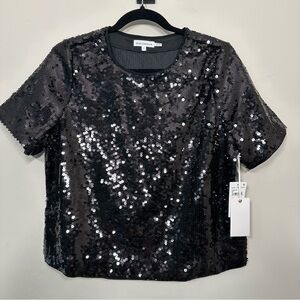 Good American Black All-Over Sequin Party Tee Shirt